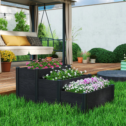 Vinyl Raised Garden Bed Kit, 3-Tier Elevated Garden Box, Outdoor Planter Wooden Planter Boxes Grey Wood Effect at Gallery Canada