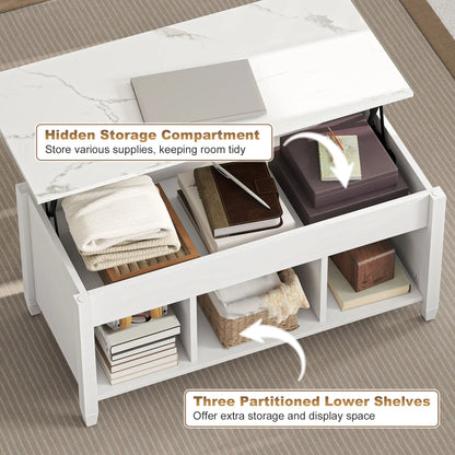 Lift Top Coffee Table, Storage Shelves, Hidden Compartment, 41" L, White Coffee Tables at Gallery Canada