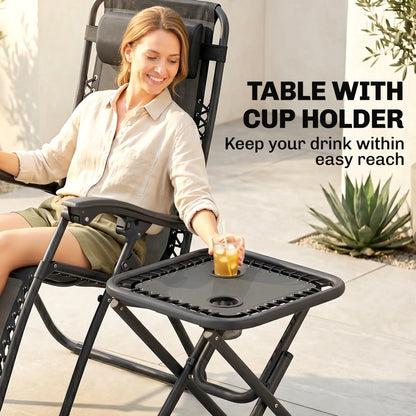 Zero Gravity Chair Set of 2, Patio Chair with Side Table, Grey Lounger Chairs at Gallery Canada