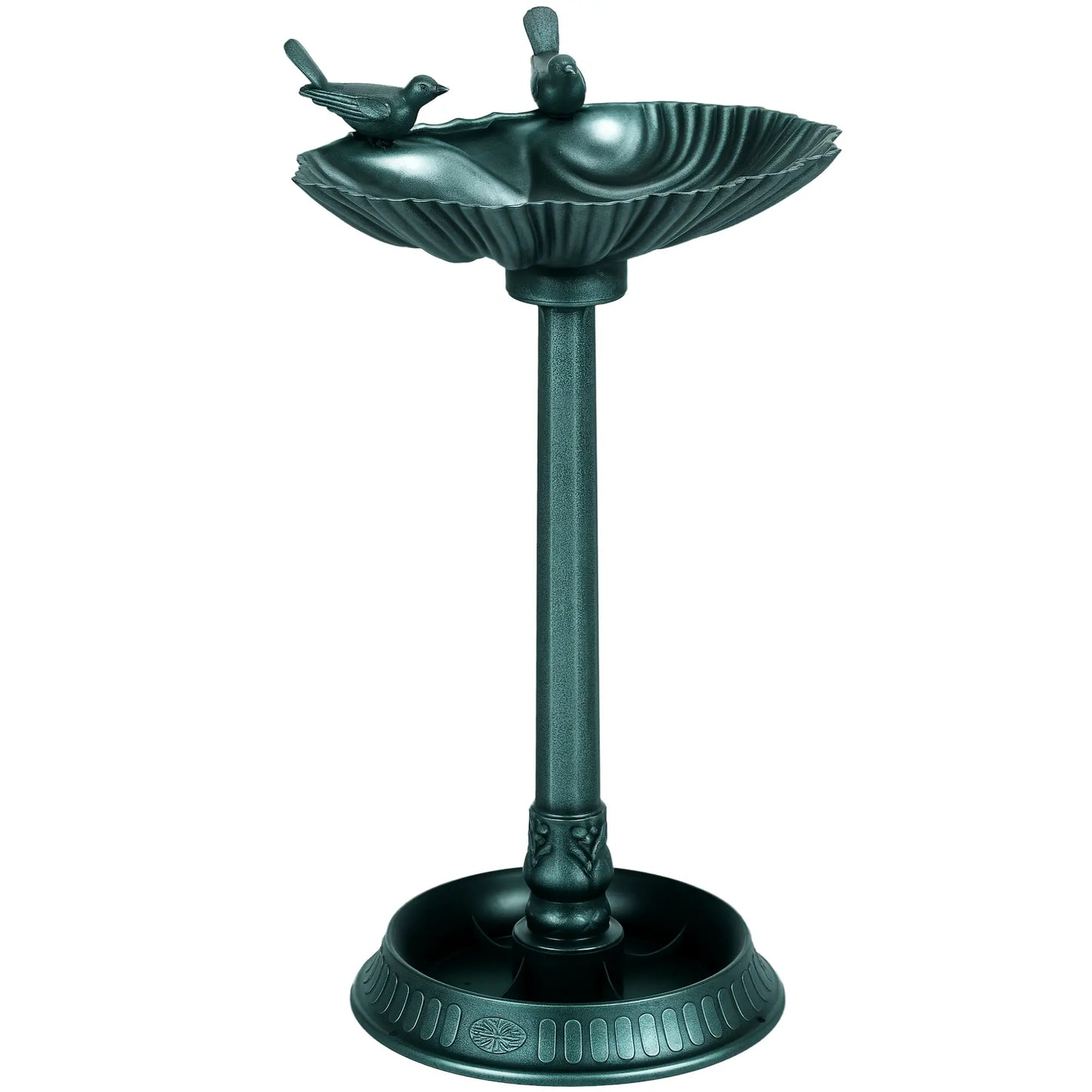 32" Bronze Green Bird Bath With Decorative Birds, Flower Planter Base, Bronze Green Garden Decor at Gallery Canada