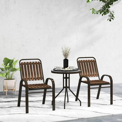 3pc Patio Bistro Set, 2 Stackable Chairs with Glass Table, Outdoor, Dark Brown Bistro Sets at Gallery Canada