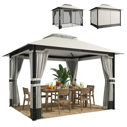 10' x 12' Patio Gazebo, Double Roof Canopy Shelter, Steel Frame, Light Grey Gazebos at Gallery Canada