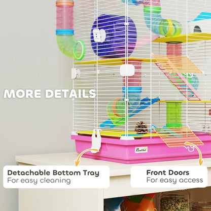 Cage à hamster à 5 étages avec roue d'exercice, rose