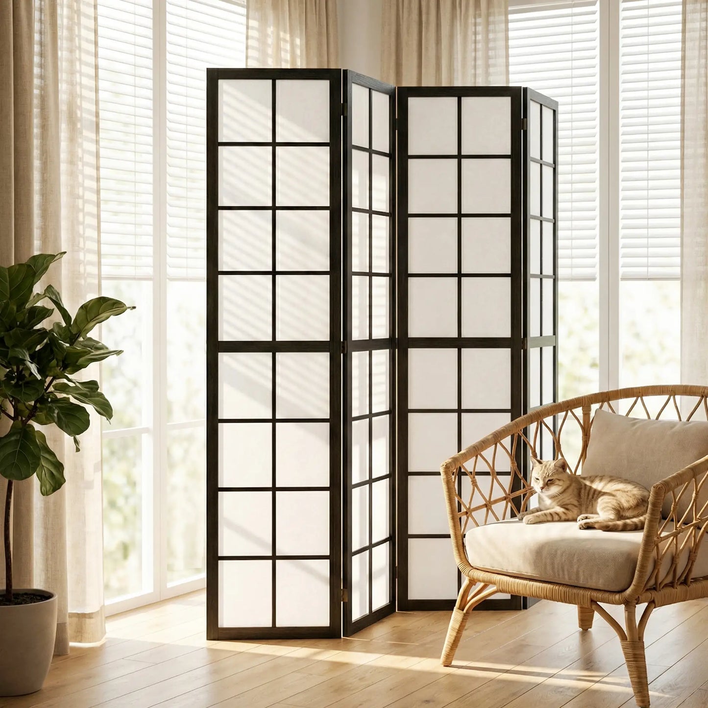 4 Panel Room Divider, 5.6 ft, Folding Wall Partition, Black Room Dividers at Gallery Canada