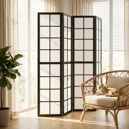 4 Panel Room Divider, 5.6 ft, Folding Wall Partition, Black Room Dividers at Gallery Canada