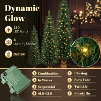 Pencil Christmas Trees Set Of 3, Pre-Lit, Green, Green