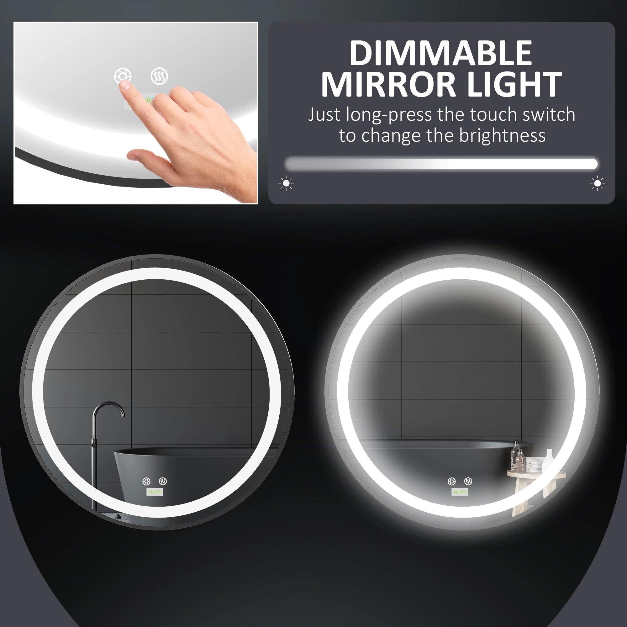 LED Bathroom Mirror, Dimmable Anti Fog, 3 Temperatures, 24 Inch, Color Wall Mirrors at Gallery Canada