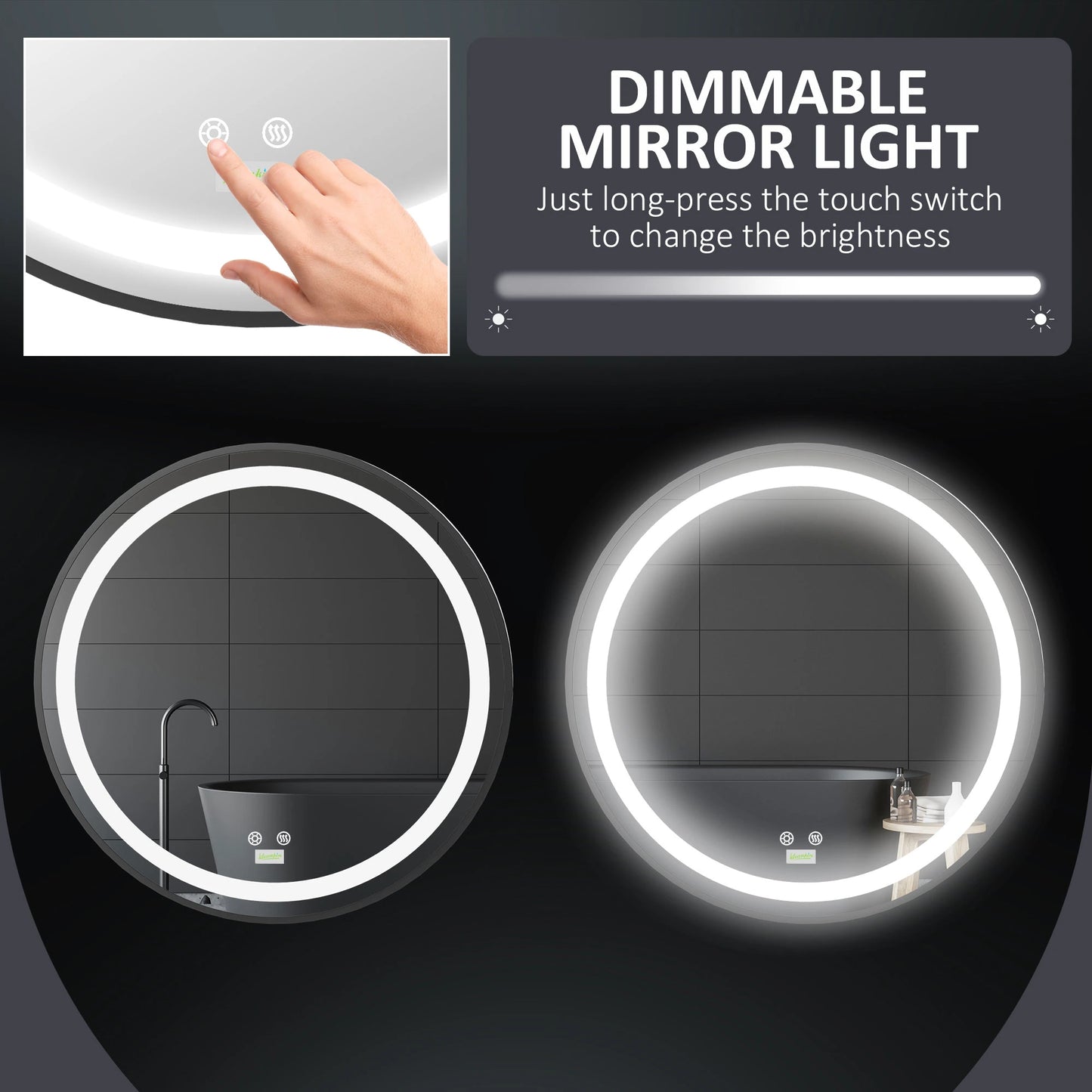 LED Bathroom Mirror, Dimmable Anti Fog, 3 Temperatures, 24 Inch, Color Wall Mirrors at Gallery Canada