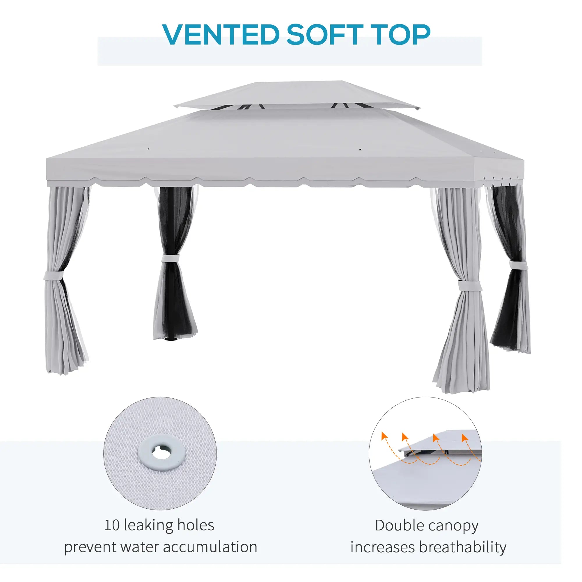 13' x 10' Outdoor Gazebo, 2-Tier Polyester Roof, Vented Mesh Sidewall, Aluminum Frame, Grey Gazebos at Gallery Canada