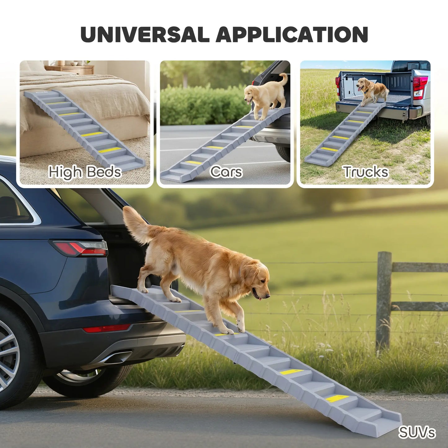 Foldable Dog Ramp With Anti-Slip Steps, Grey