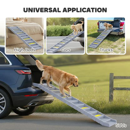 Foldable Dog Ramp With Anti-Slip Steps, Grey