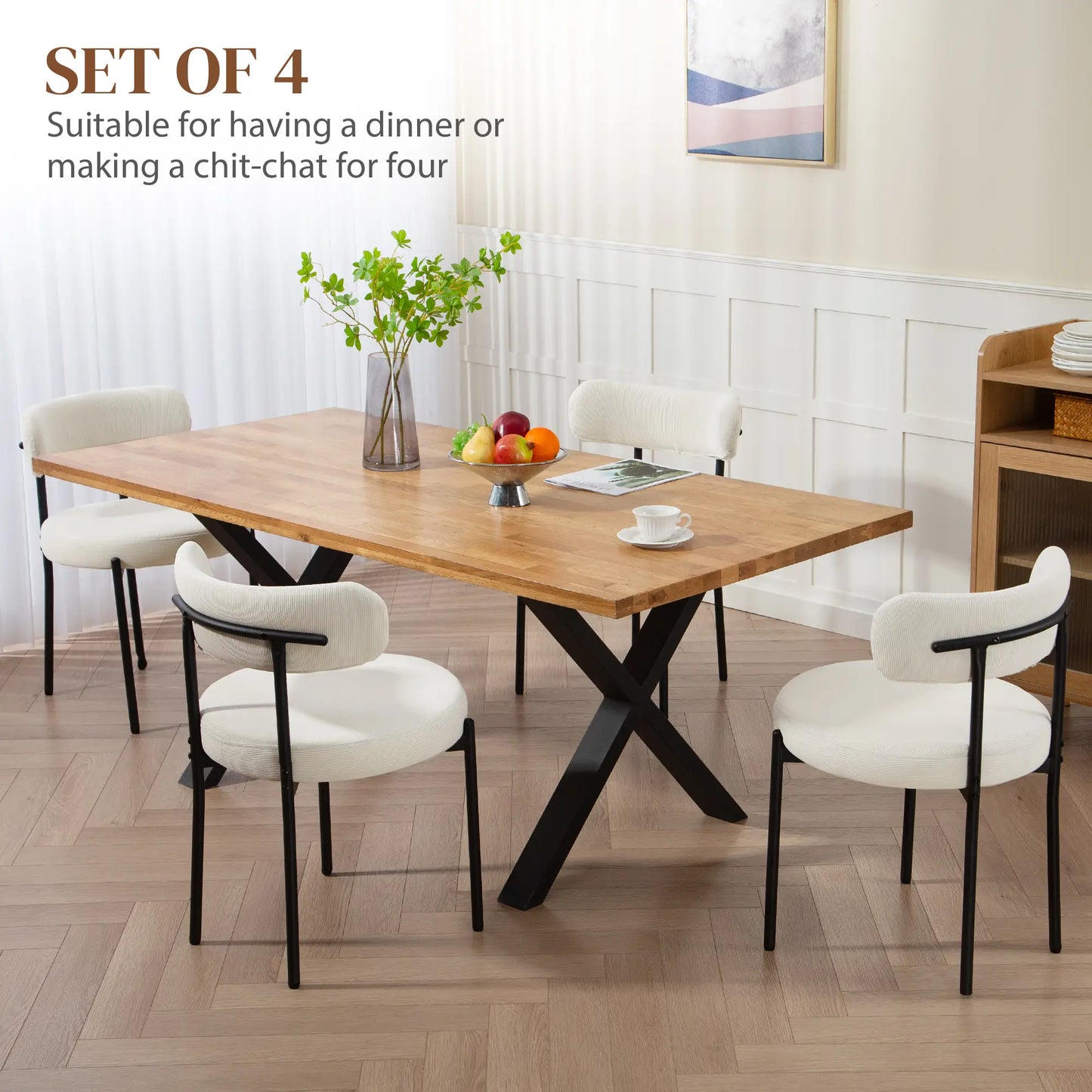 4 Kitchen Chairs, Modern Dining, Corduroy Upholstery, Steel Legs, Beige Dining Chairs at Gallery Canada