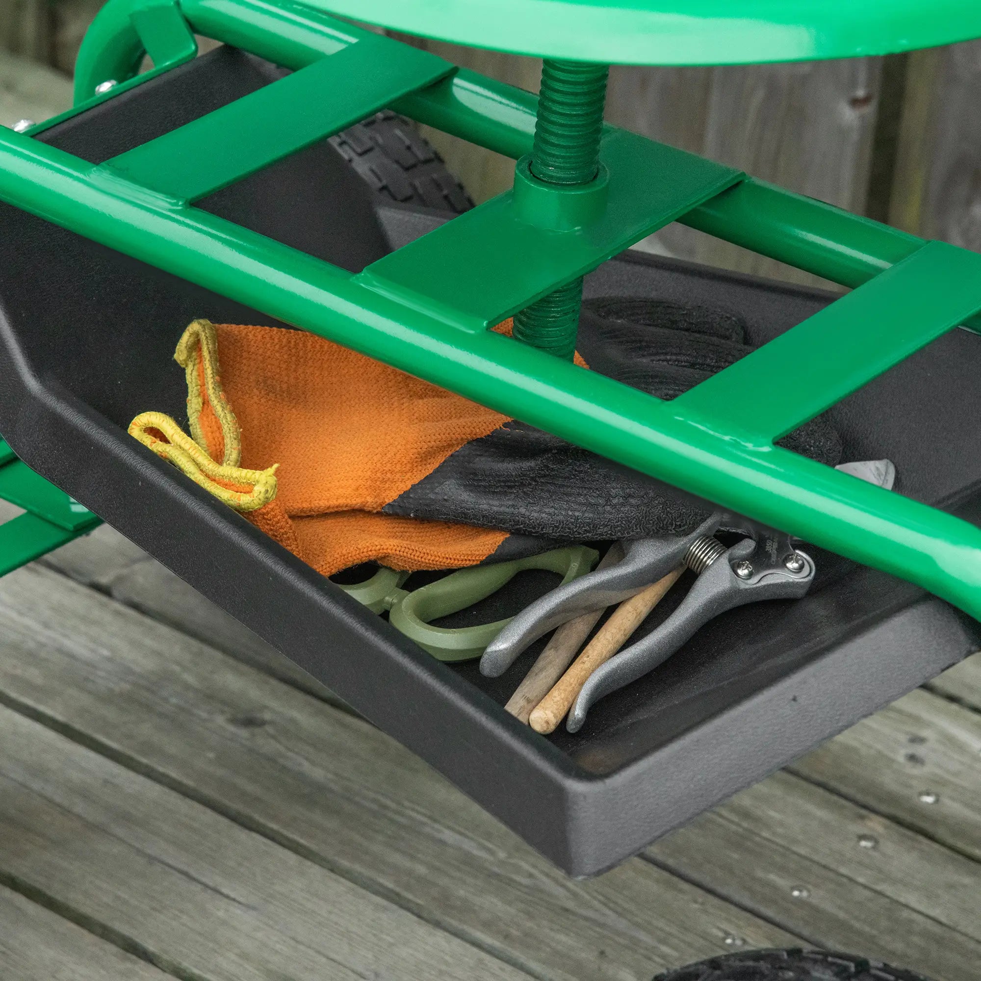 Garden Scooter, Rolling Cart, Adjustable Seat, Tool Tray, Bucket Basket, Green, Black Garden Accessories at Gallery Canada