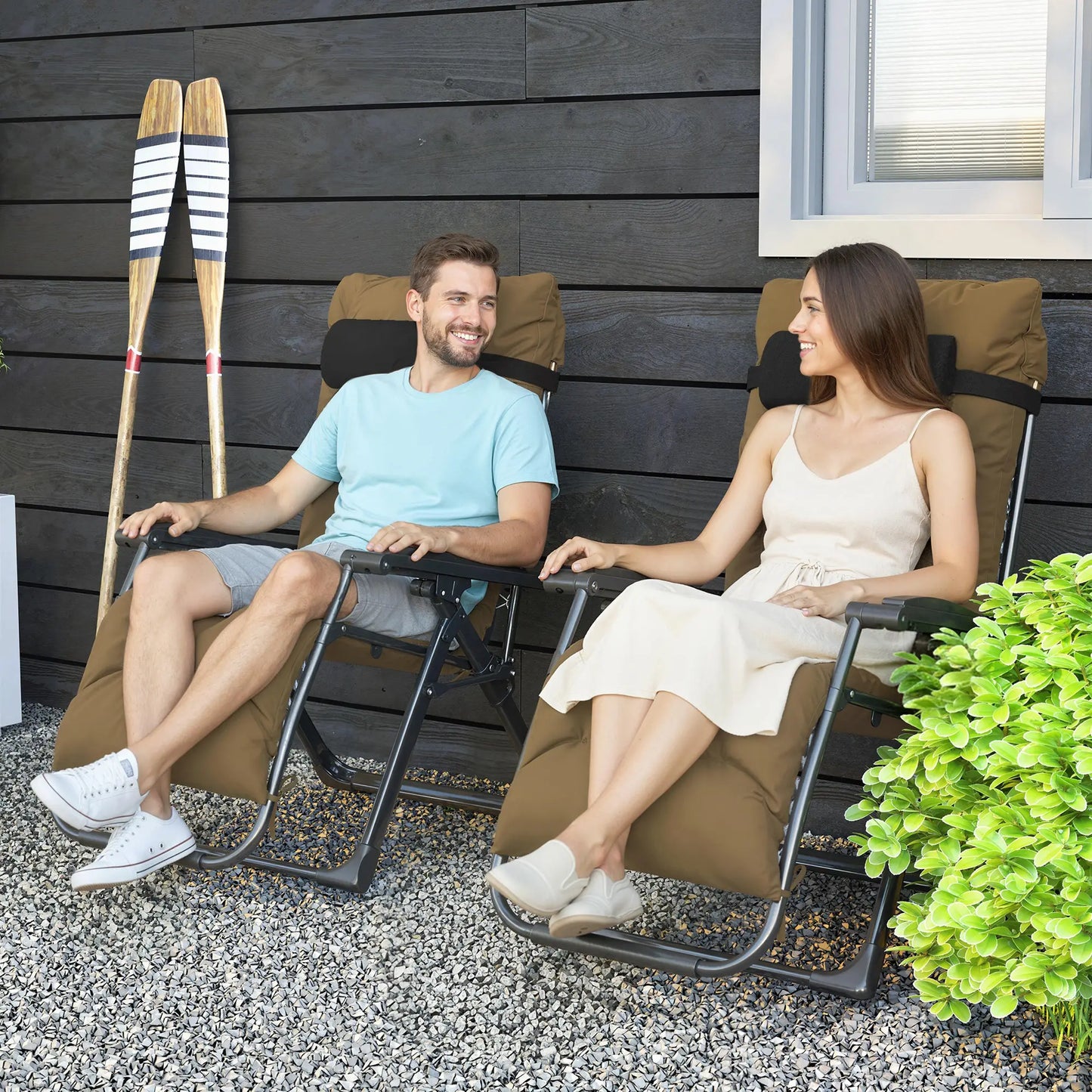 Folding Garden Chairs Set Of 2, Reclining Zero Gravity, Khaki Lounger Chairs at Gallery Canada