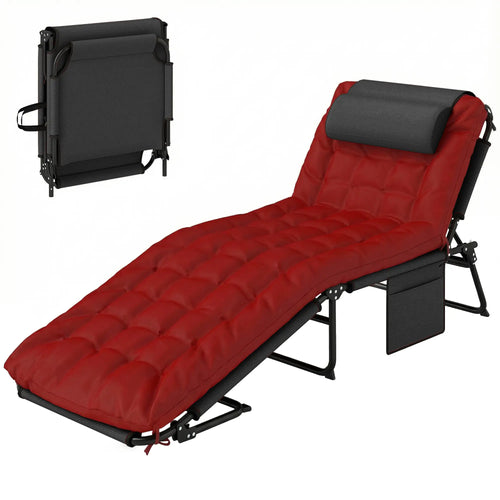 Folding Lounge Chair, 4-Level Reclining Back, Wine Red