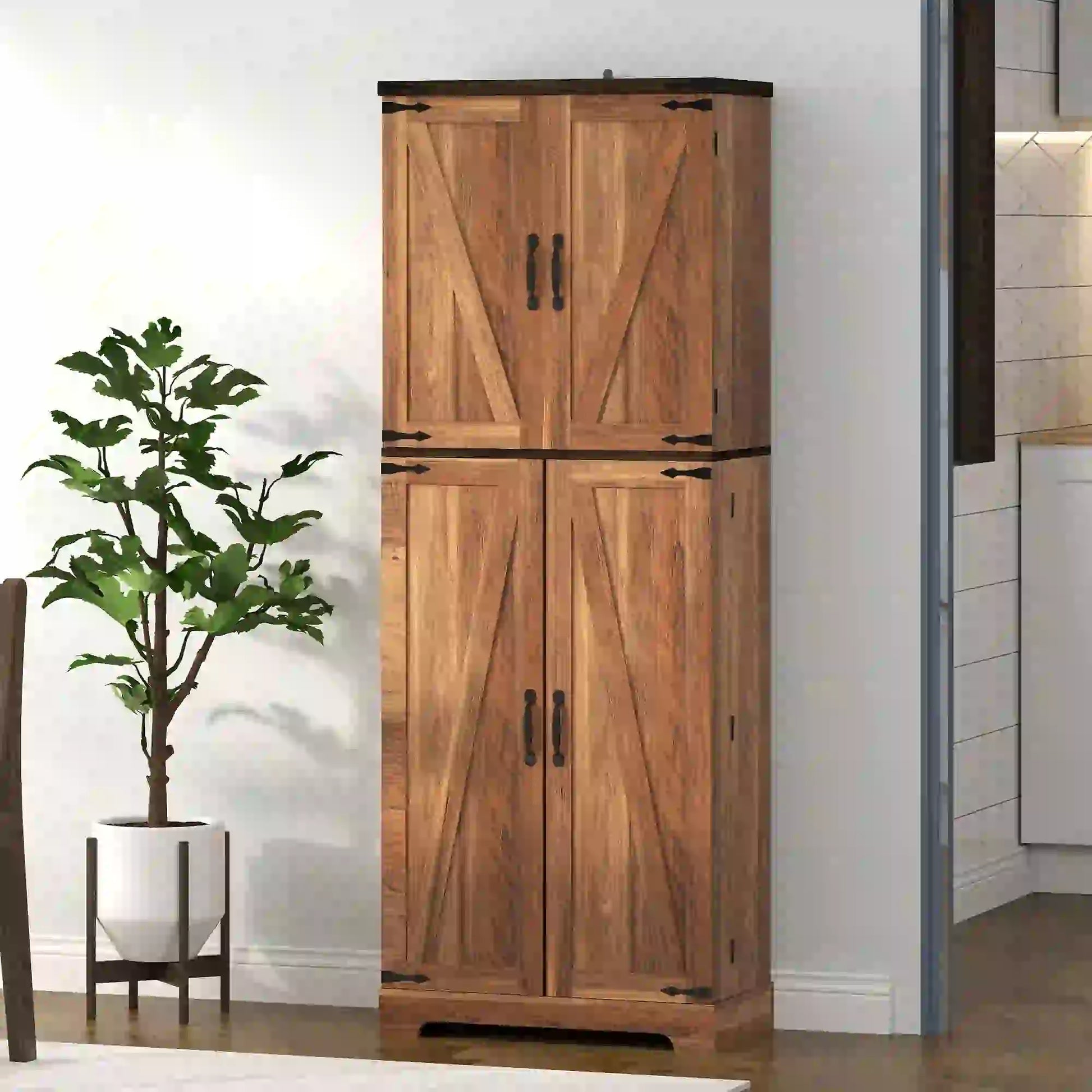 64 Inch Tall Kitchen Pantry Cabinet, Wood Grain, Brown Kitchen Pantry Cabinets at Gallery Canada