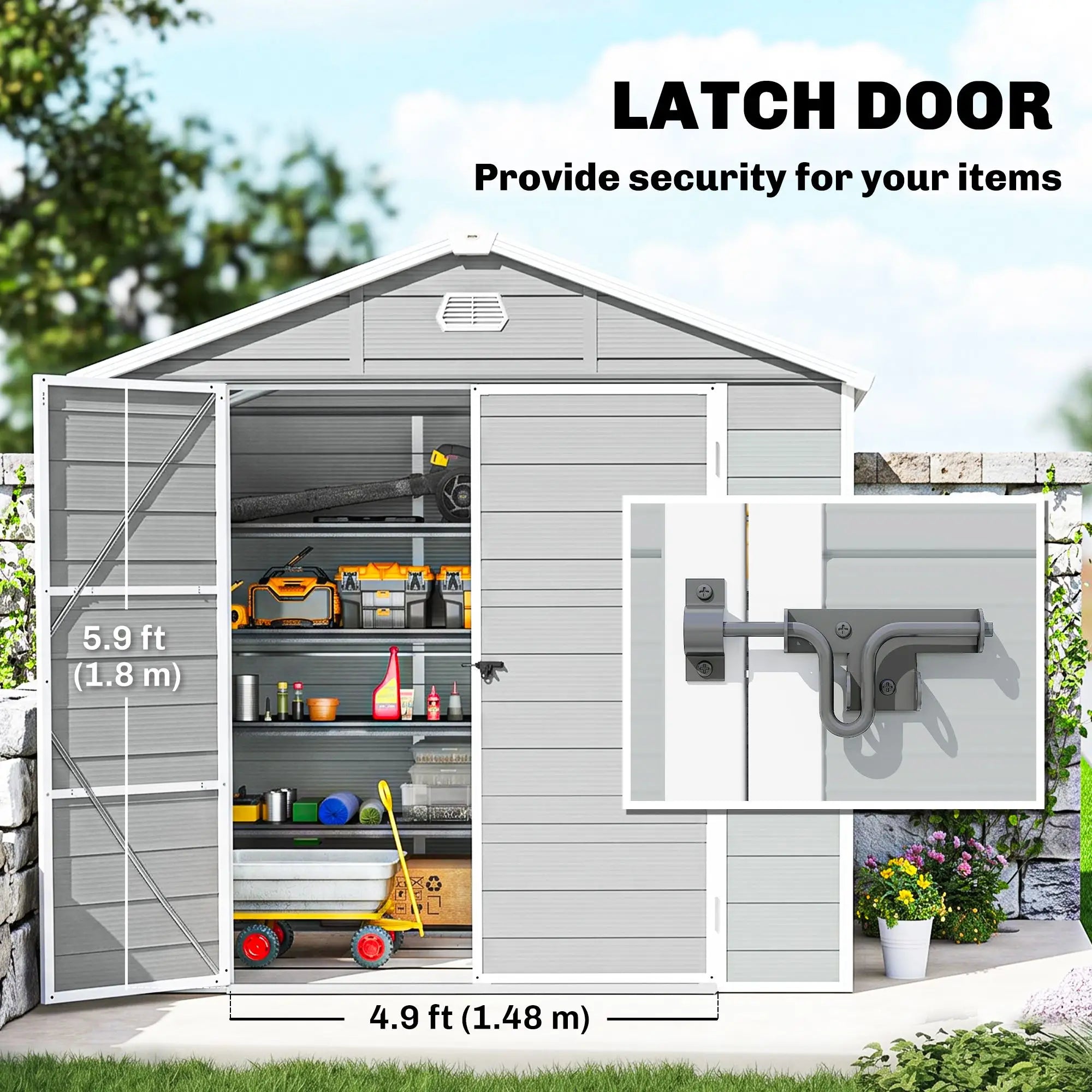 8' x 6' Plastic Garden Storage Shed, Light Grey Sheds at Gallery Canada