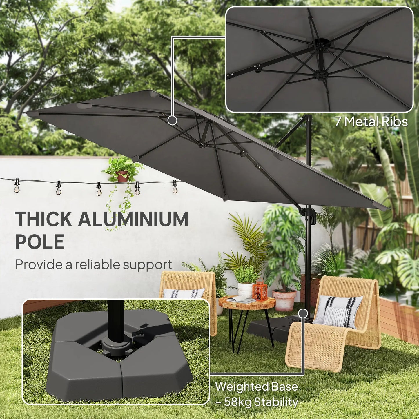 10 FT Outdoor Offset Cantilever Umbrella, Crank Handle, Tilt, 360° Rotation Offset Cantilever Umbrellas at Gallery Canada