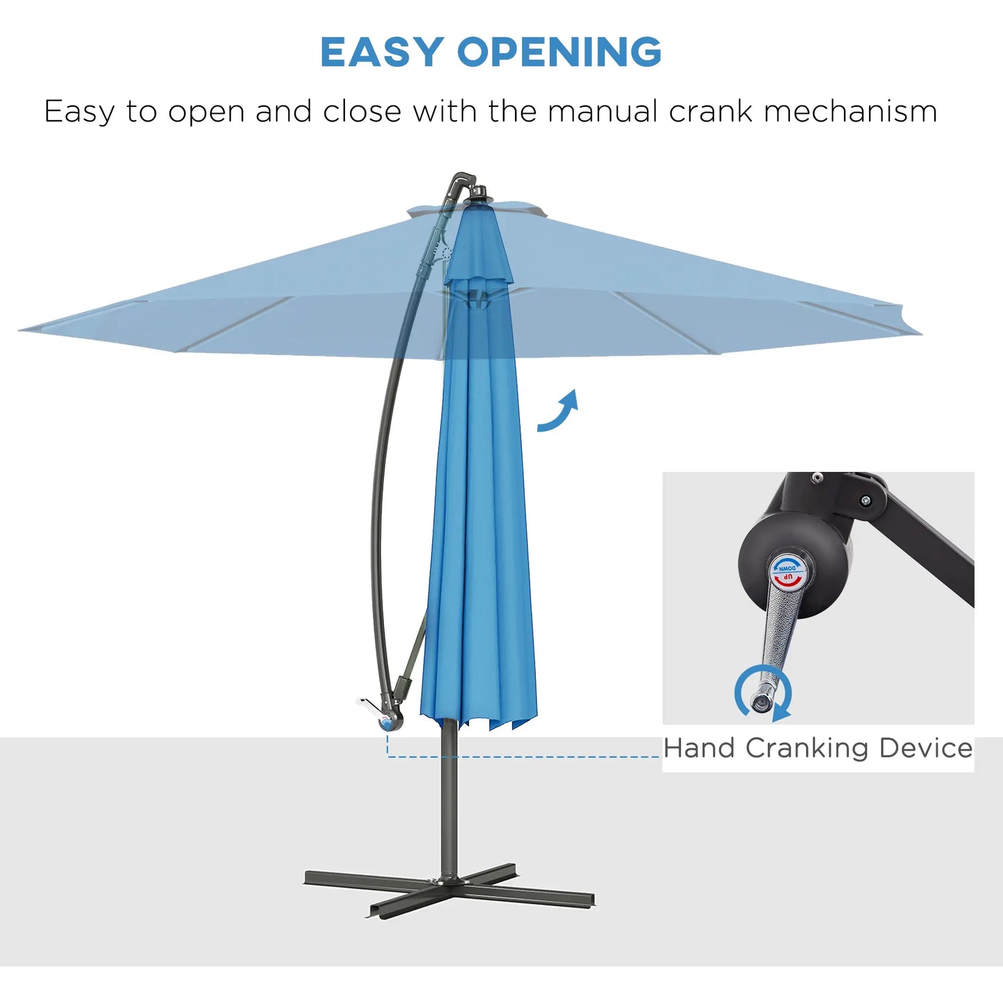 10' Blue Deluxe Patio Umbrella, Offset Sunshade With Crank, Blue Offset Cantilever Umbrellas at Gallery Canada