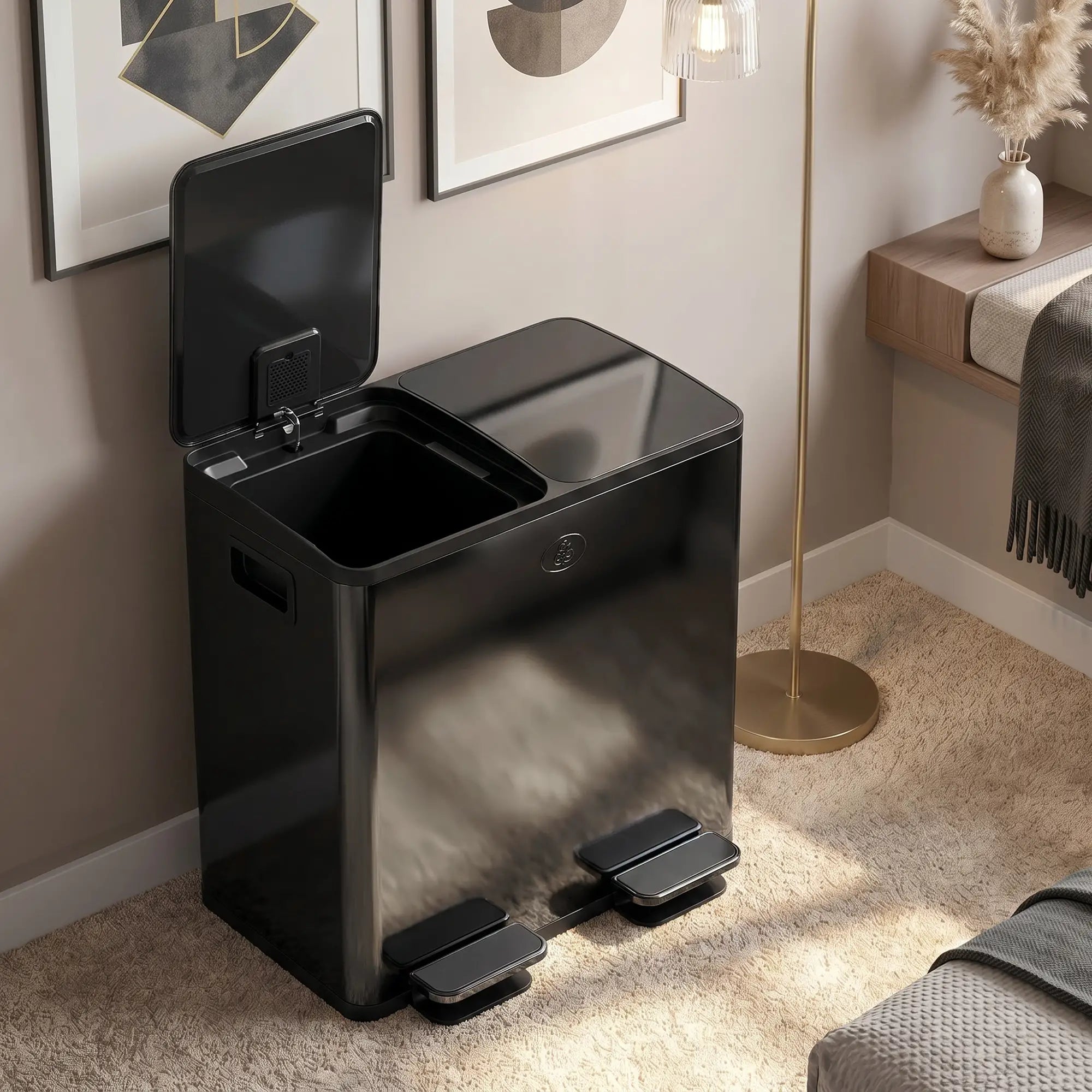 Dual Garbage Bin, Soft-Close Trash Can with Foot Pedal, 2 x 20 Liter Garbage Can with Removable Inner Buckets, Black Household Supplies at Gallery Canada