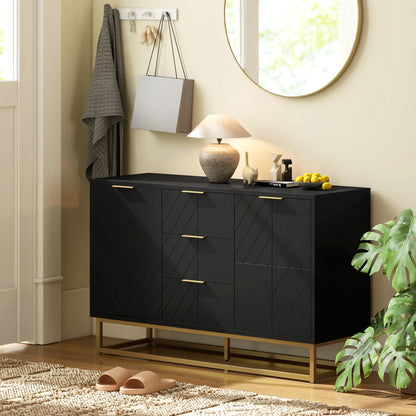 Sideboard Storage Cabinet, 3 Drawers, Adjustable Shelves, Black Kitchen Pantry Cabinets at Gallery Canada
