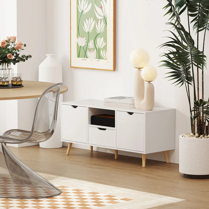 TV Stand for 50" TV, Storage with Shelf, Drawer, 2 Cabinets, White TV Stands at Gallery Canada