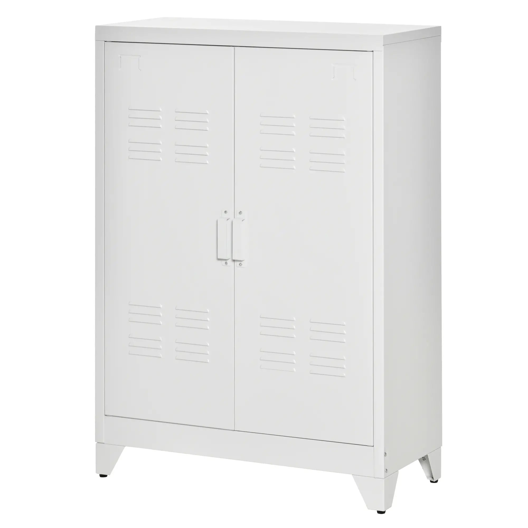 Metal Storage Cabinet, 2 Louvered Doors, Adjustable Shelves, White Storage Cabinets at Gallery Canada