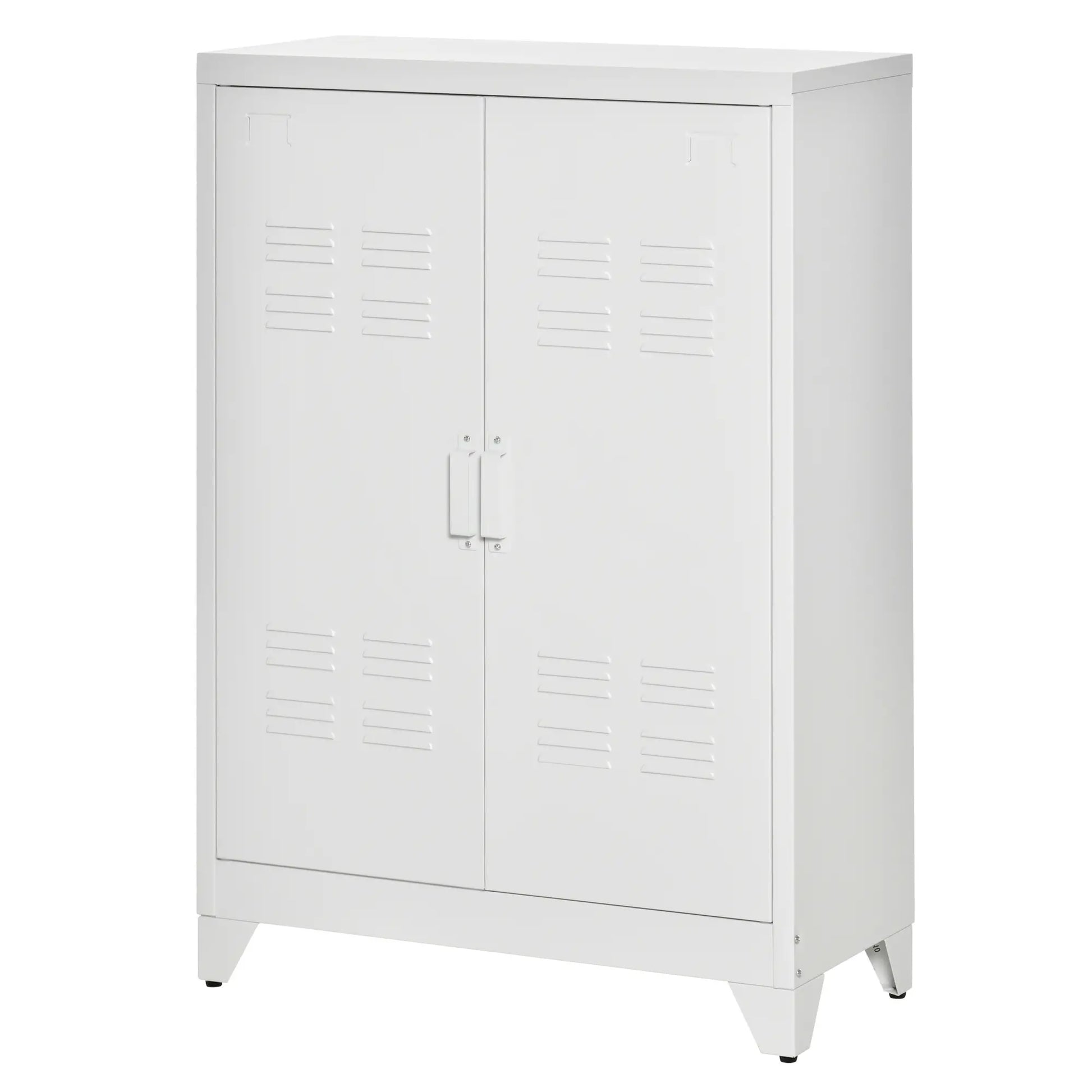 Metal Storage Cabinet, 2 Louvered Doors, Adjustable Shelves, White Storage Cabinets at Gallery Canada