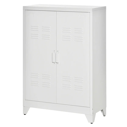 Metal Storage Cabinet, 2 Louvered Doors, Adjustable Shelves, White Storage Cabinets at Gallery Canada
