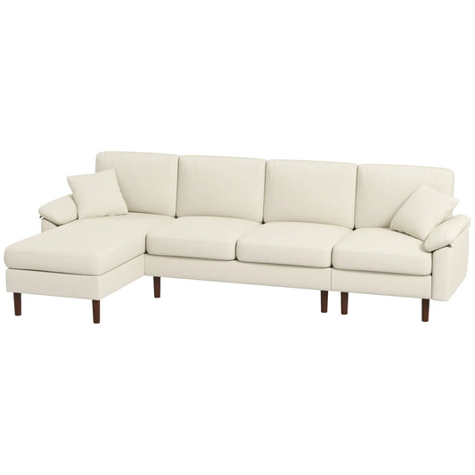 L-Shape Sectional Sofa, Changeable Chaise Lounge, Cream White 3-Seater Sofas Cream White, Brown at Gallery Canada