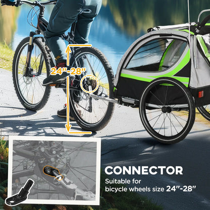 3-in-1 Bike Trailer, Running Stroller, 2 Seats, 5-Point Harness, Storage, Green Kids Bike Trailers at Gallery Canada