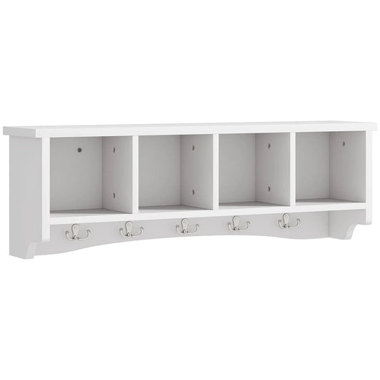 Wall Mount Coat Rack with Shelf, 28", 5 Hooks, 4 Compartments, White Clothing Storage White at Gallery Canada