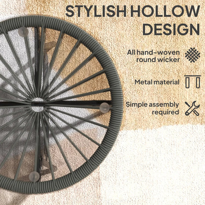 Round Outdoor Rattan Side Table, Tempered Glass Top, Dark Grey Patio Side Tables at Gallery Canada