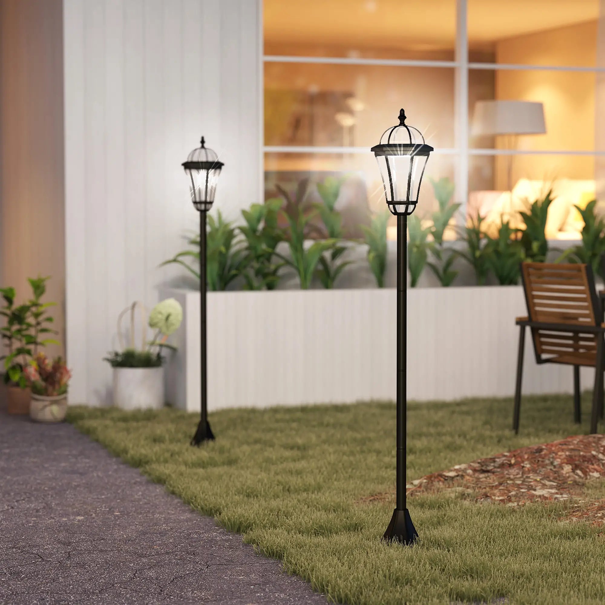 2 Piece LED Solar Garden Lights, Auto Switch, Water-Resist, 6 Hours, Black Solar Post Lamps at Gallery Canada