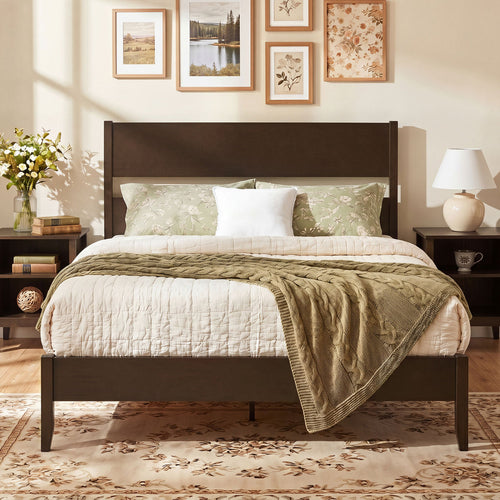 Queen Bed Frame, 12 Slats, Dark Walnut