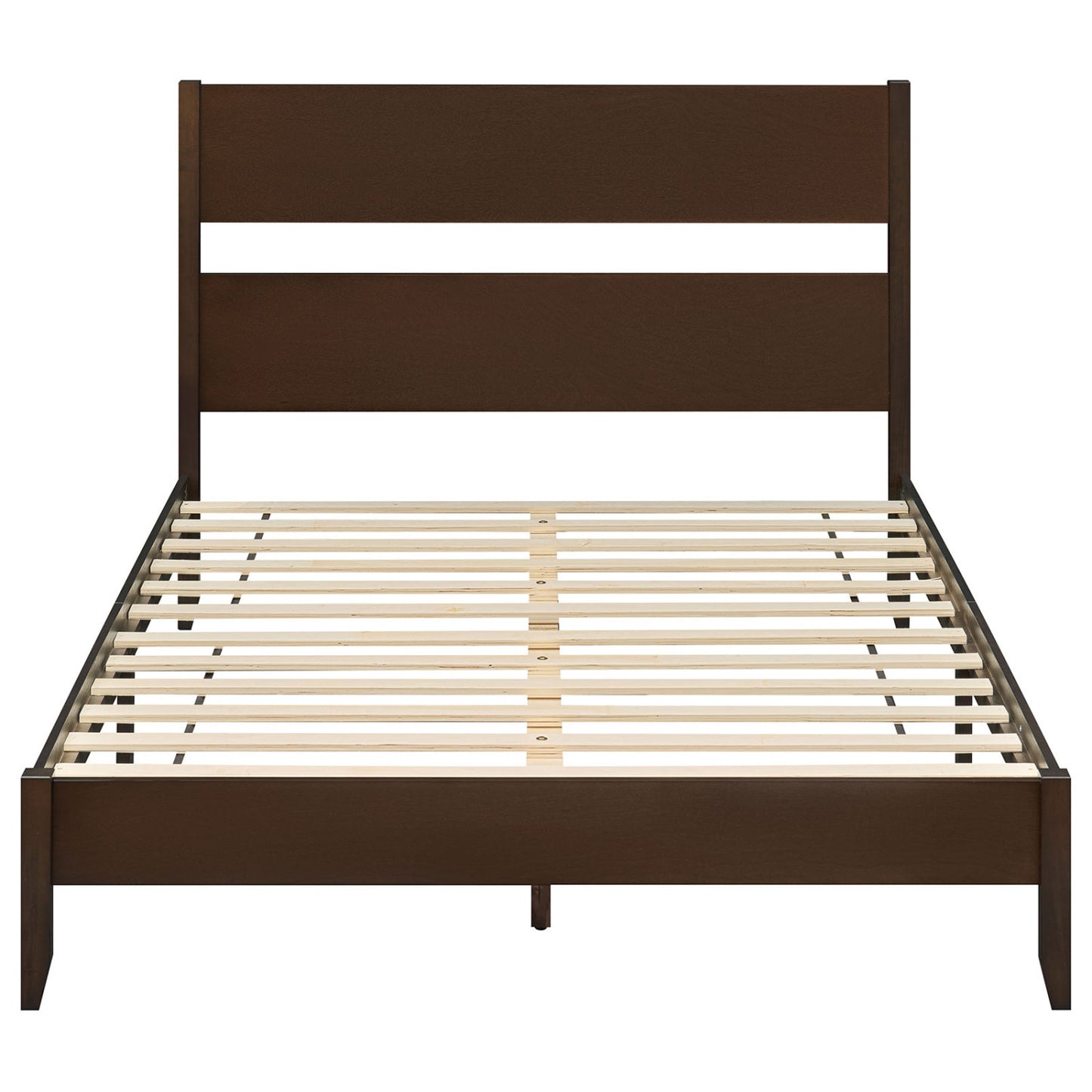 Queen Bed Frame, 12 Slats, Dark Walnut