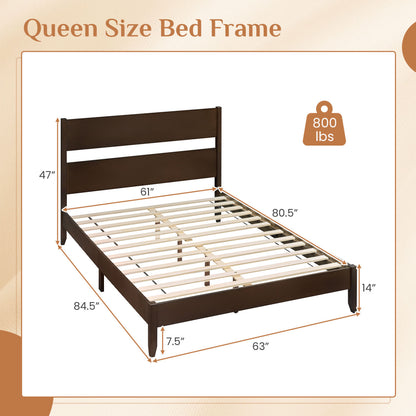 Queen Bed Frame, 12 Slats, Dark Walnut