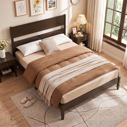 Queen Bed Frame, 12 Slats, Dark Walnut