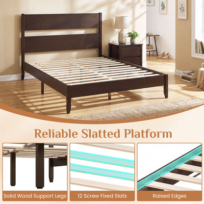 Queen Bed Frame, 12 Slats, Dark Walnut