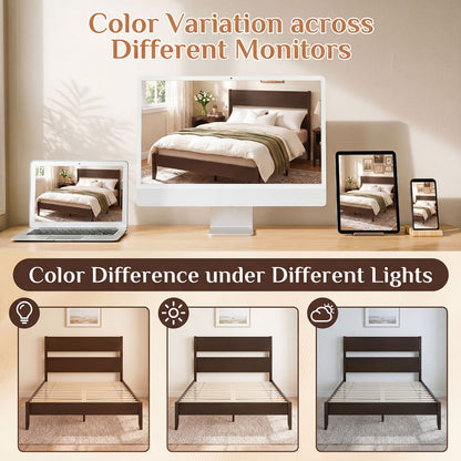 Queen Bed Frame, 12 Slats, Dark Walnut