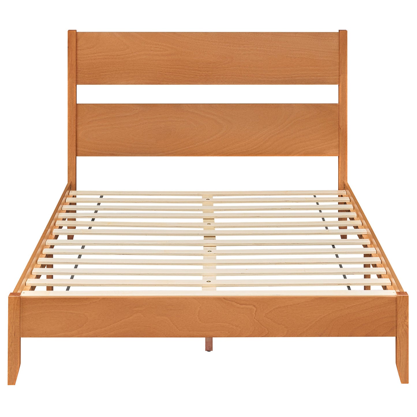 Queen Bed Frame with Headboard, Solid Wood Legs, Brown