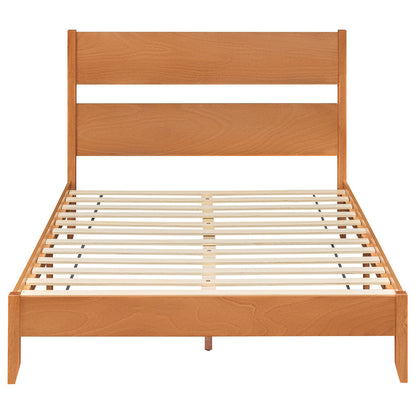Queen Bed Frame with Headboard, Solid Wood Legs, Brown