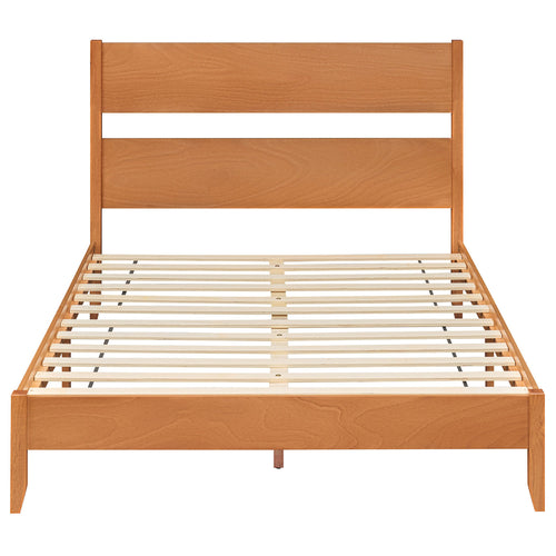 Queen Bed Frame with Headboard, Solid Wood Legs, Brown