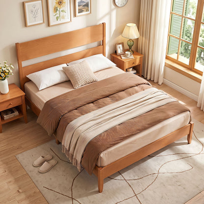 Queen Bed Frame with Headboard, Solid Wood Legs, Brown