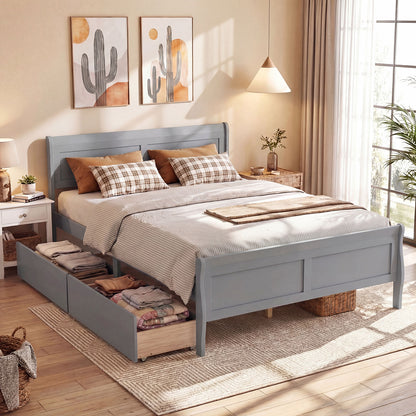 Queen Size Bed Frame, 2 Storage Drawers, Gray Simple Bed Frame at Gallery Canada