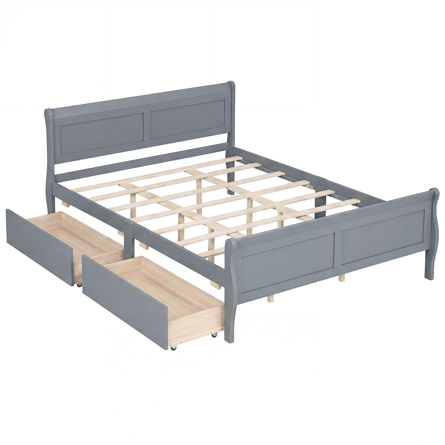 Queen Size Bed Frame, 2 Storage Drawers, Gray Simple Bed Frame Gray at Gallery Canada