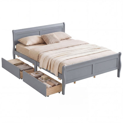 Queen Size Bed Frame, 2 Storage Drawers, Gray Simple Bed Frame at Gallery Canada