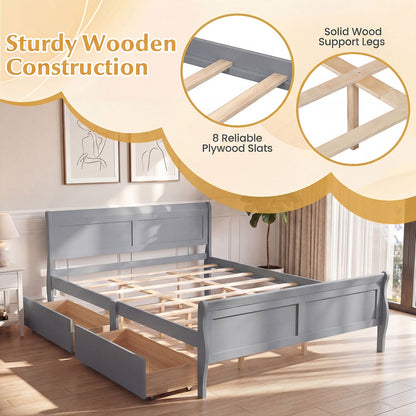 Queen Size Bed Frame, 2 Storage Drawers, Gray Simple Bed Frame at Gallery Canada