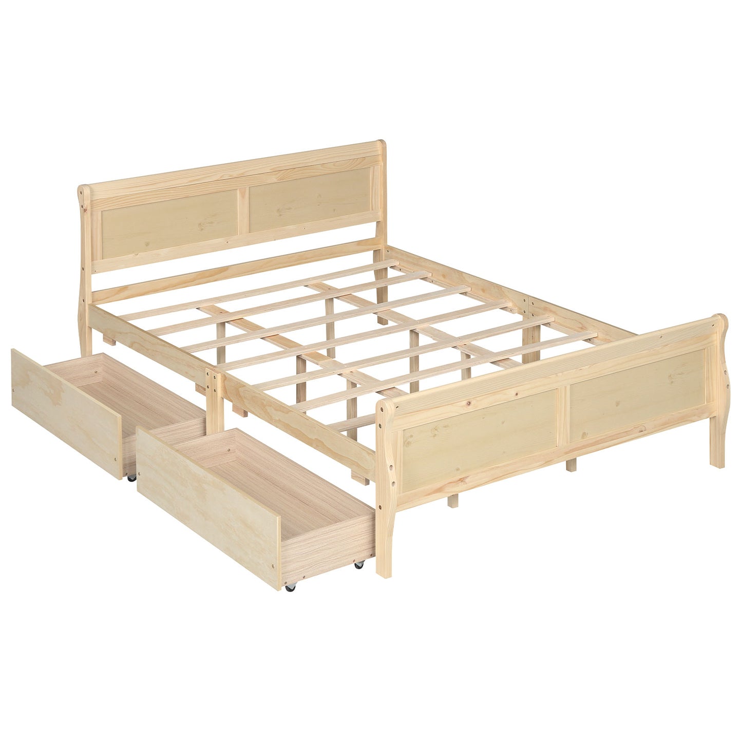 Queen Bed Frame With 2 Storage Drawers, Footboard, Natural Simple Bed Frame Natural at Gallery Canada
