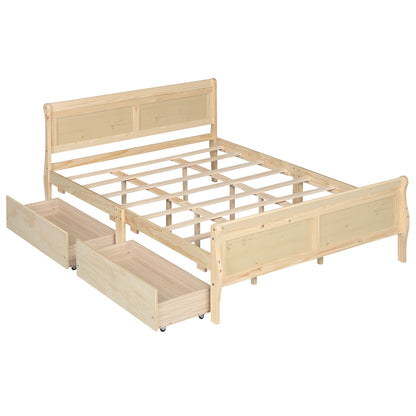 Queen Bed Frame With 2 Storage Drawers, Footboard, Natural Simple Bed Frame Natural at Gallery Canada
